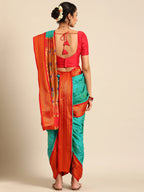 Maharani Nauvari Paithani saree silk blend 9 yard Kashta saree in chintamani and red - back view showing pallu and border