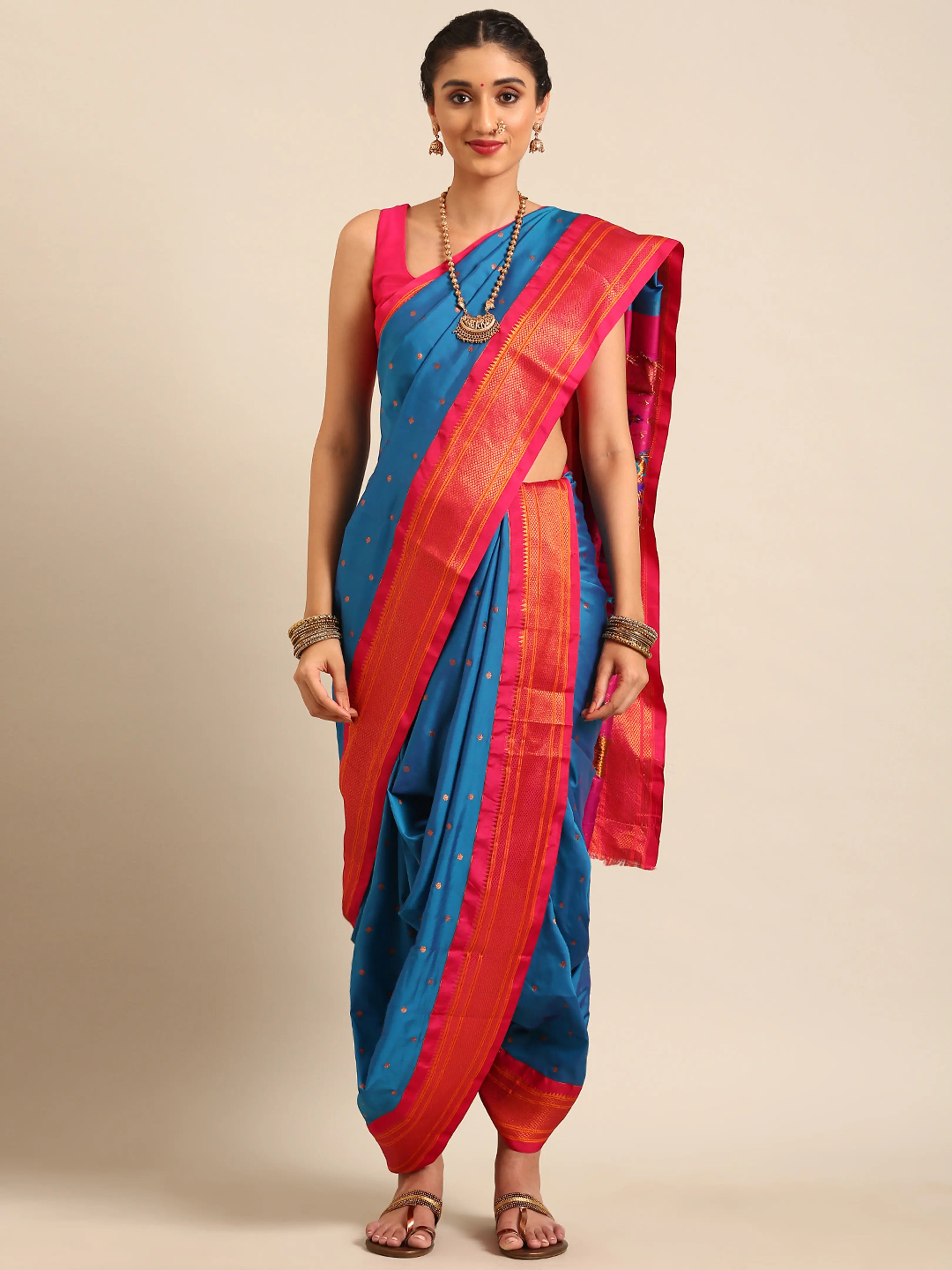 Maharani Nauvari Paithani Saree Silk Blend | 9 Yard Kashta Saree | Wedding Wear