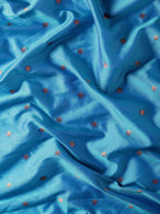 Fabric detail of Maharani Nauvari Paithani saree silk blend 9 yard Kashta saree in firozi and pink with silk blend texture