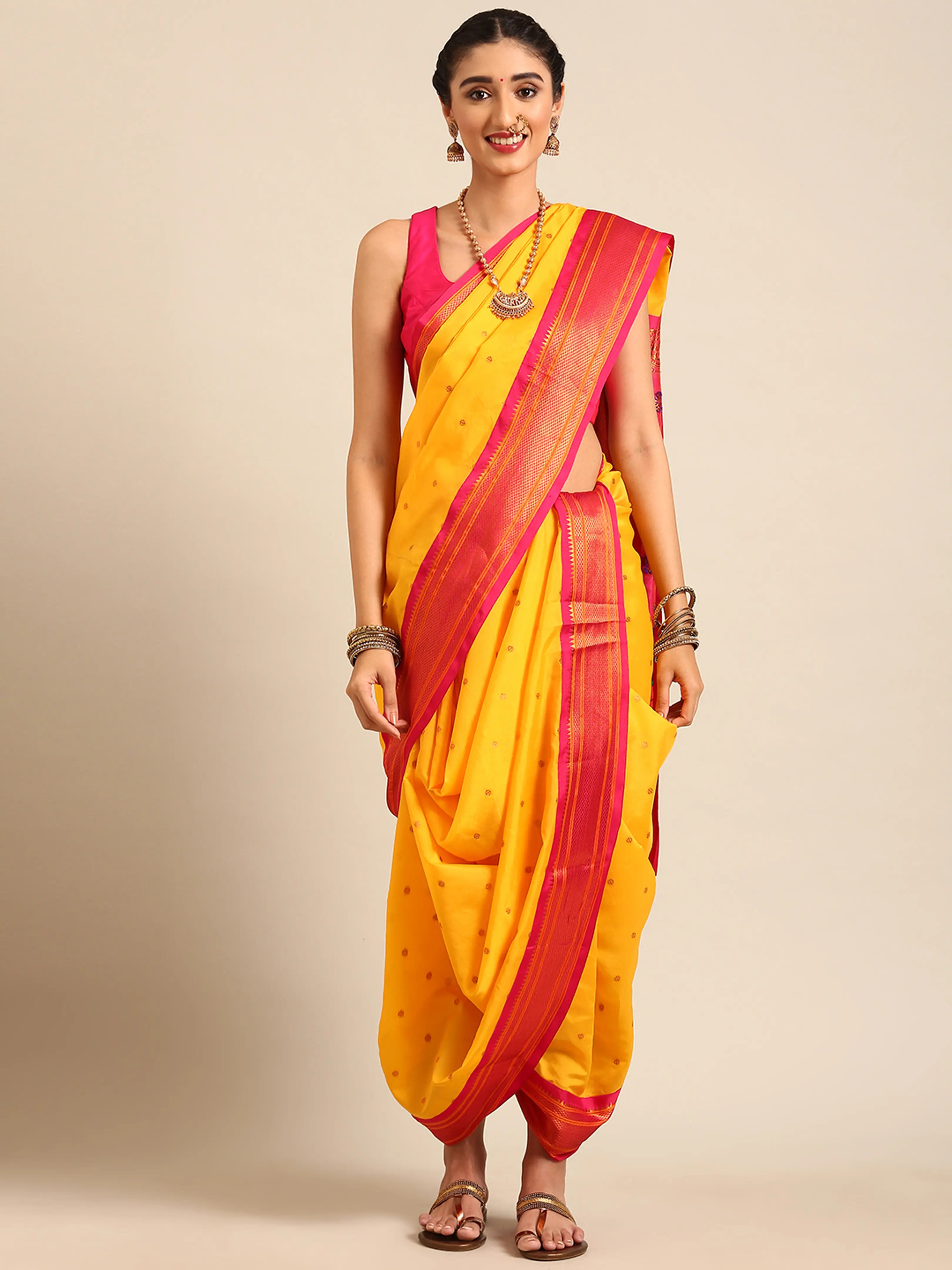 Maharani Nauvari Paithani Saree Silk Blend | 9 Yard Kashta Saree | Wedding Wear