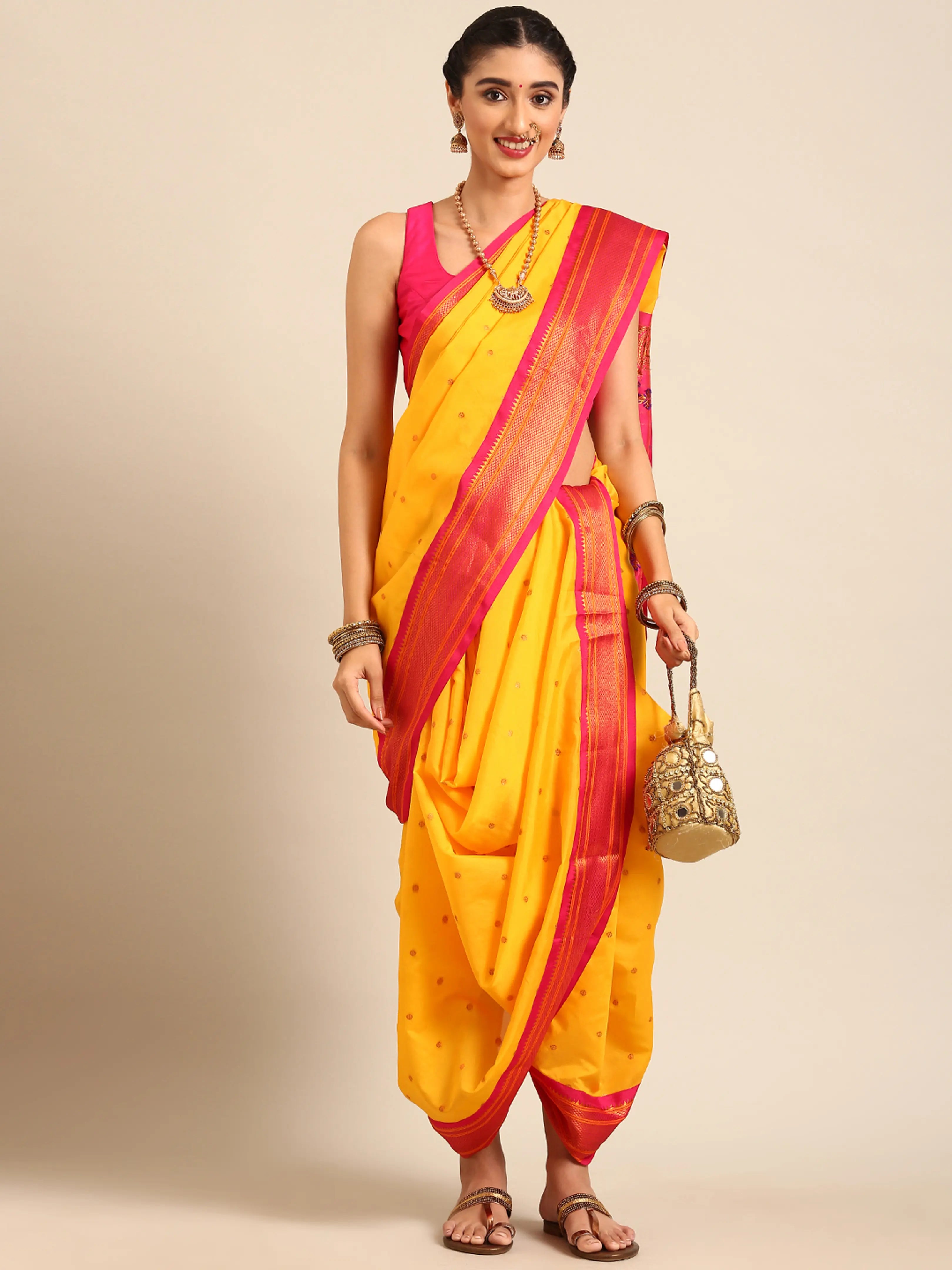 Maharani Nauvari Paithani Saree Silk Blend | 9 Yard Kashta Saree | Wedding Wear