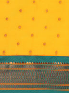 Border detail of Maharani Nauvari Paithani saree silk blend 9 yard Kashta saree in gold and rama with zari kath design
