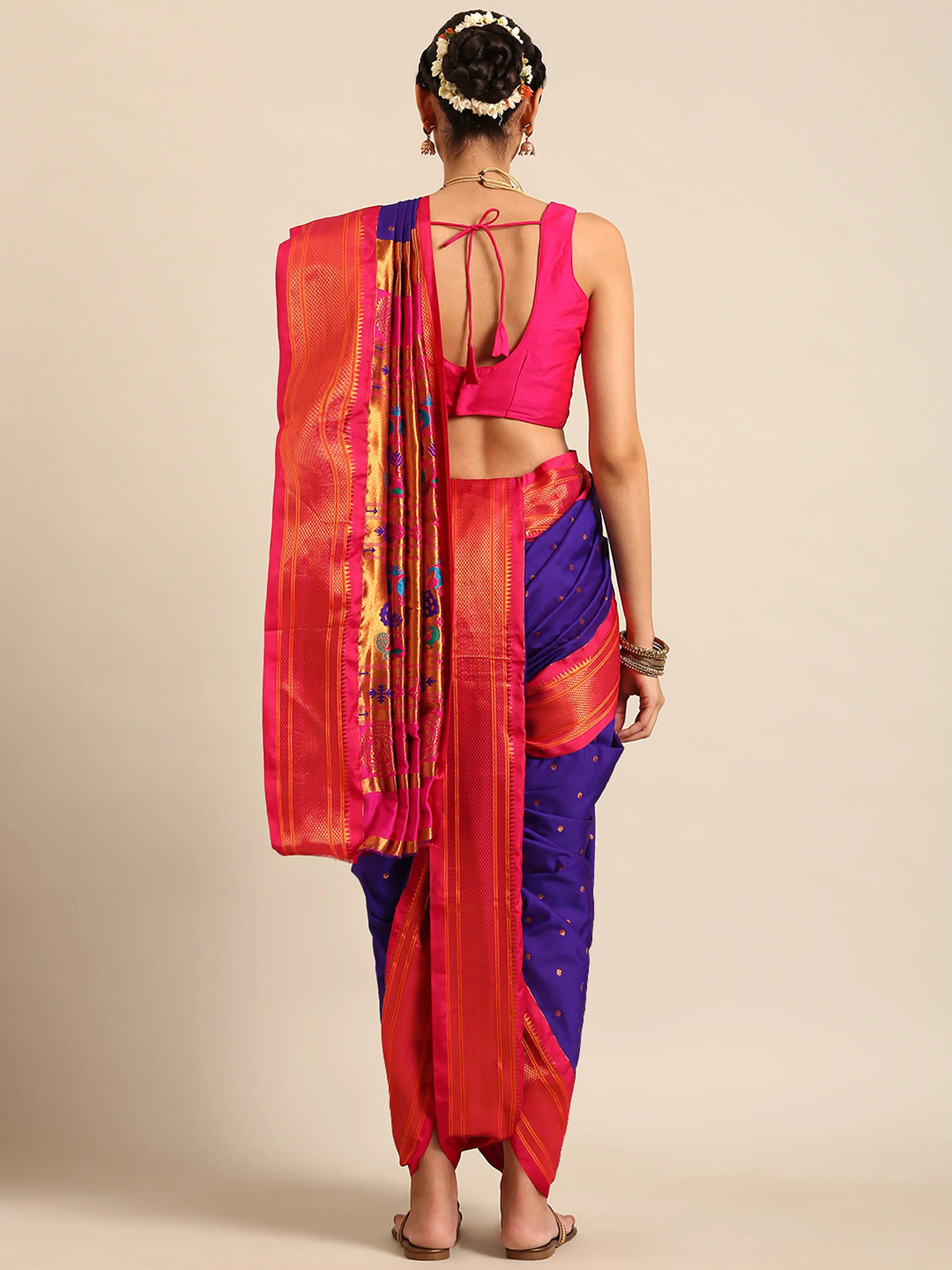 Maharani Nauvari Paithani Saree Silk Blend | 9 Yard Kashta Saree | Wedding Wear