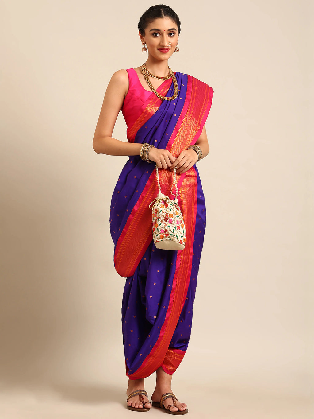 Maharani Nauvari Paithani Saree Silk Blend | 9 Yard Kashta Saree | Wedding Wear