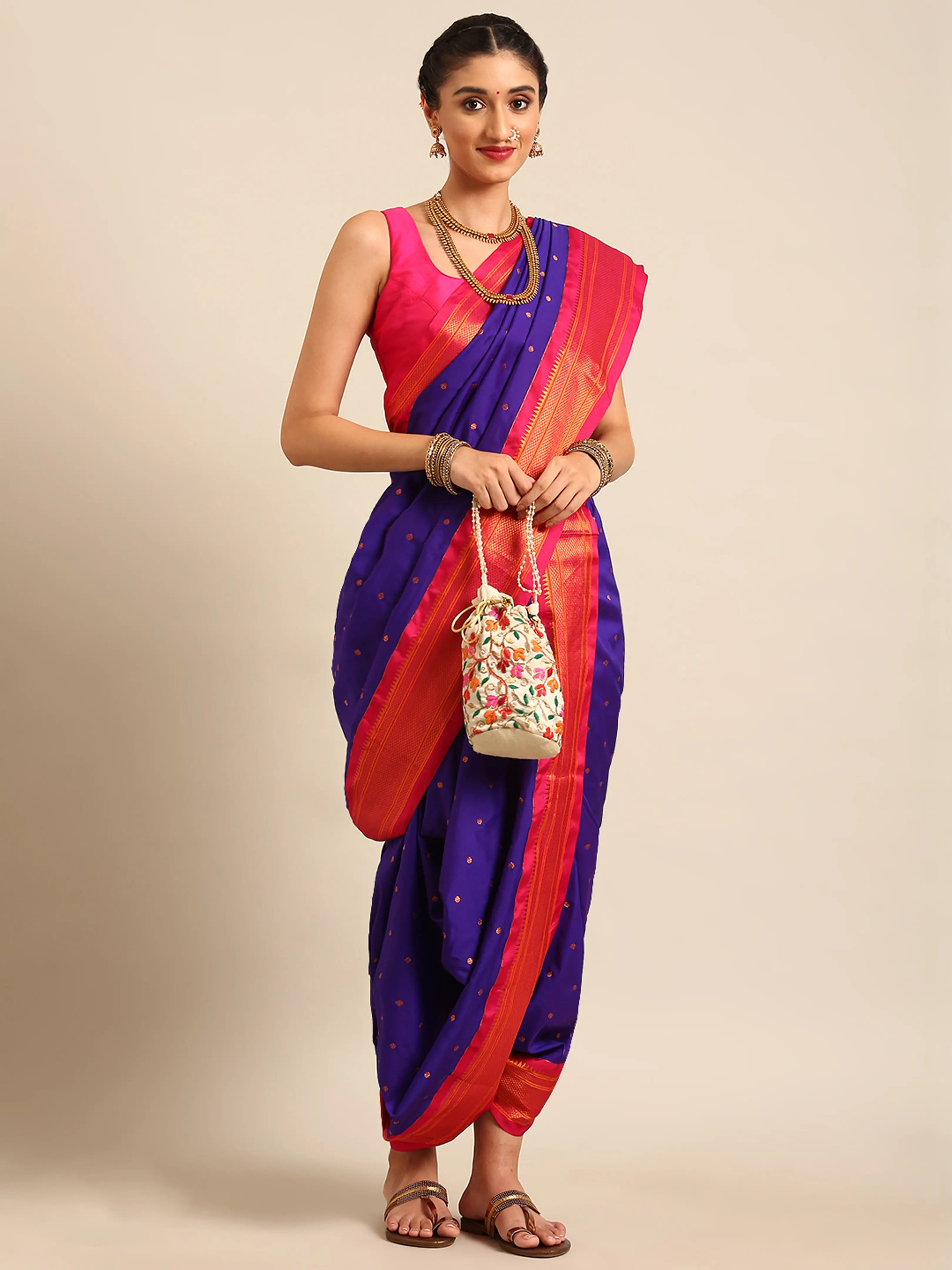 Maharani Nauvari Paithani Saree Silk Blend | 9 Yard Kashta Saree | Wedding Wear