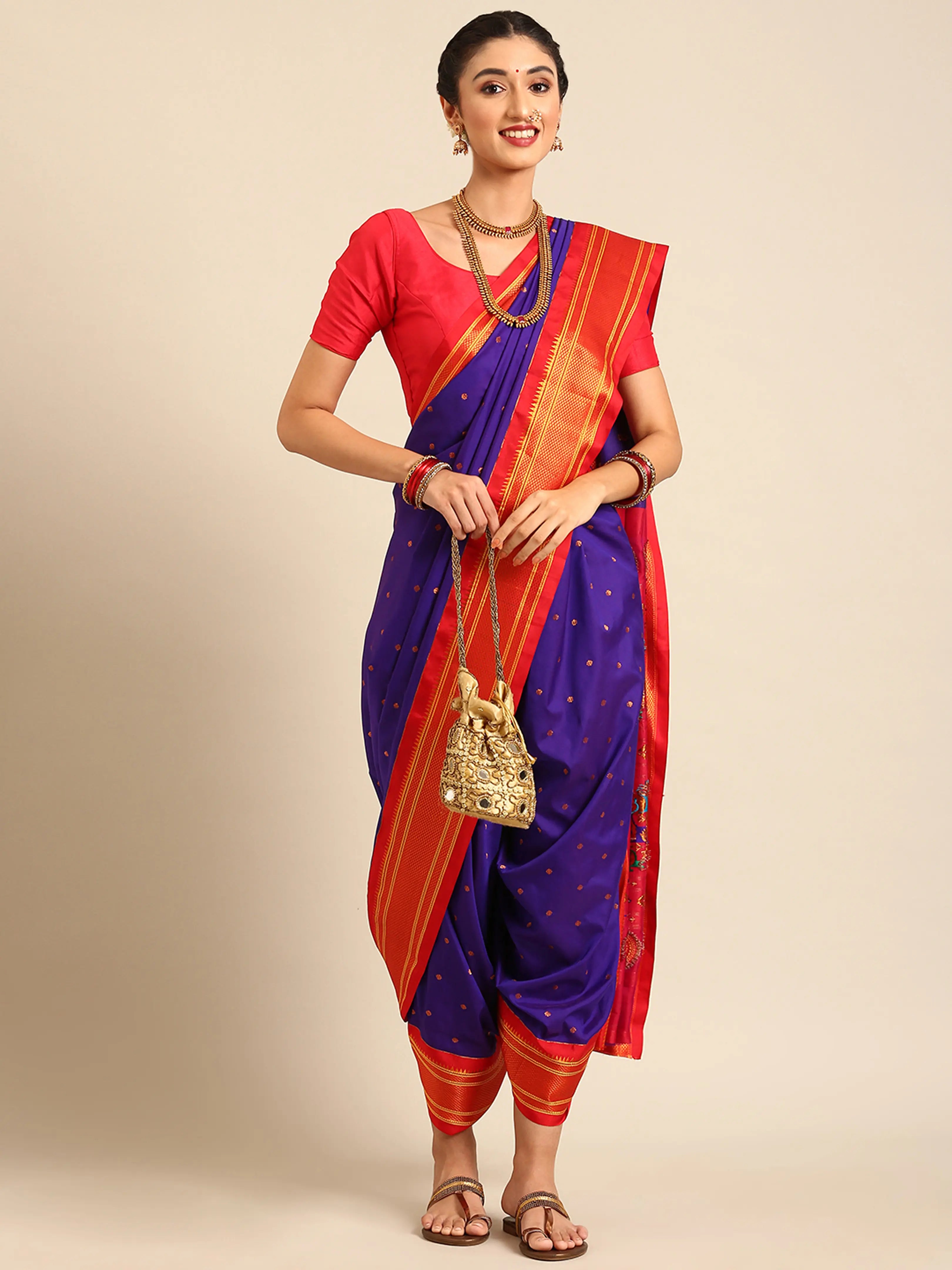 Maharani Nauvari Paithani Saree Silk Blend | 9 Yard Kashta Saree | Wedding Wear