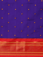 Border detail of Maharani Nauvari Paithani saree silk blend 9 yard Kashta saree in indigo blue and red with zari kath design