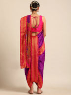 Maharani Nauvari Paithani saree silk blend 9 yard Kashta saree in purple and pink - back view showing pallu and border