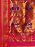 Pallu design of Maharani Nauvari Paithani saree silk blend 9 yard Kashta saree in purple and pink with traditional Paithani motifs