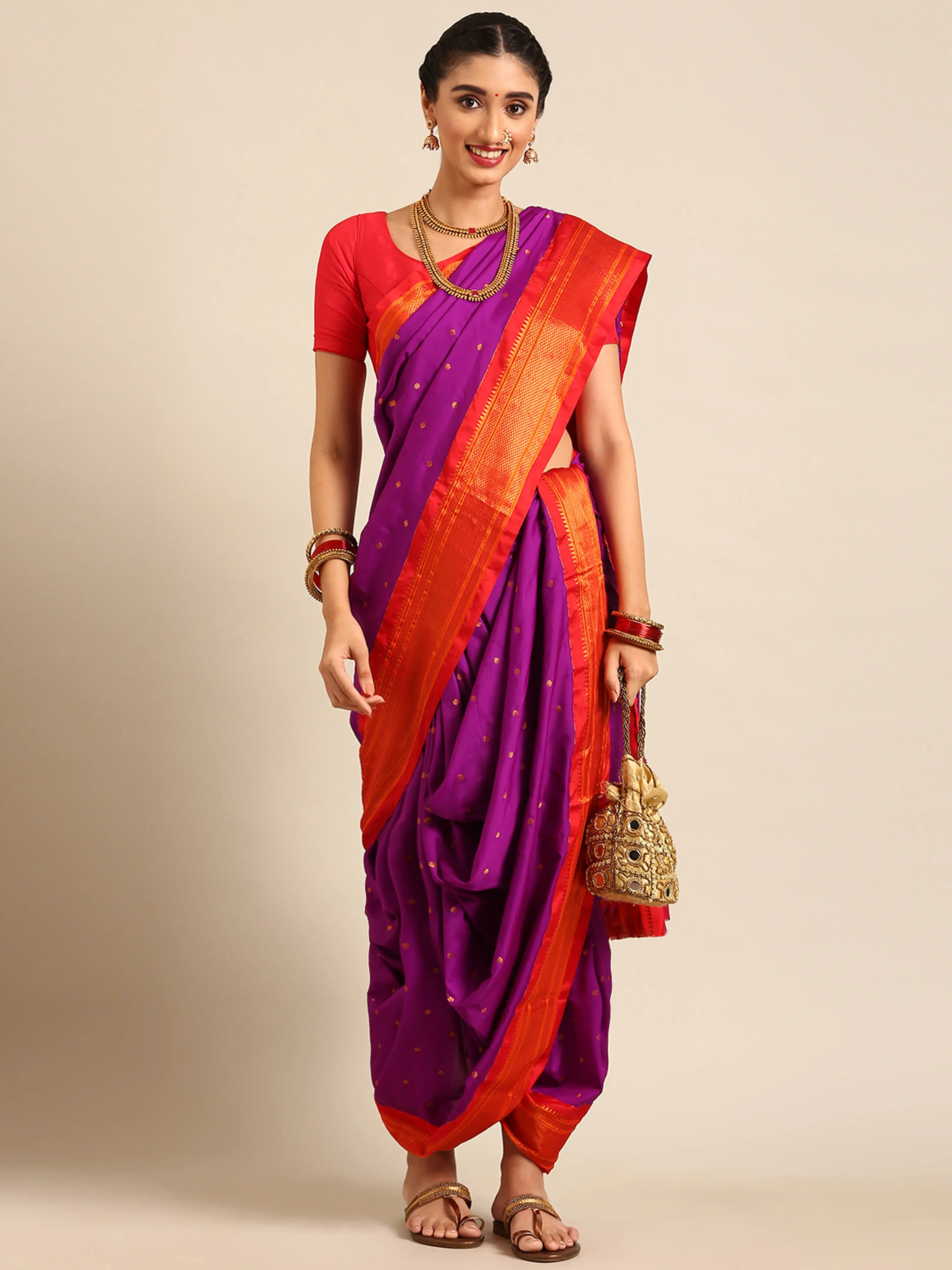 Maharani Nauvari Paithani Saree Silk Blend | 9 Yard Kashta Saree | Wedding Wear