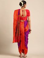 Maharani Nauvari Paithani saree silk blend 9 yard Kashta saree in purple and red - back view showing pallu and border