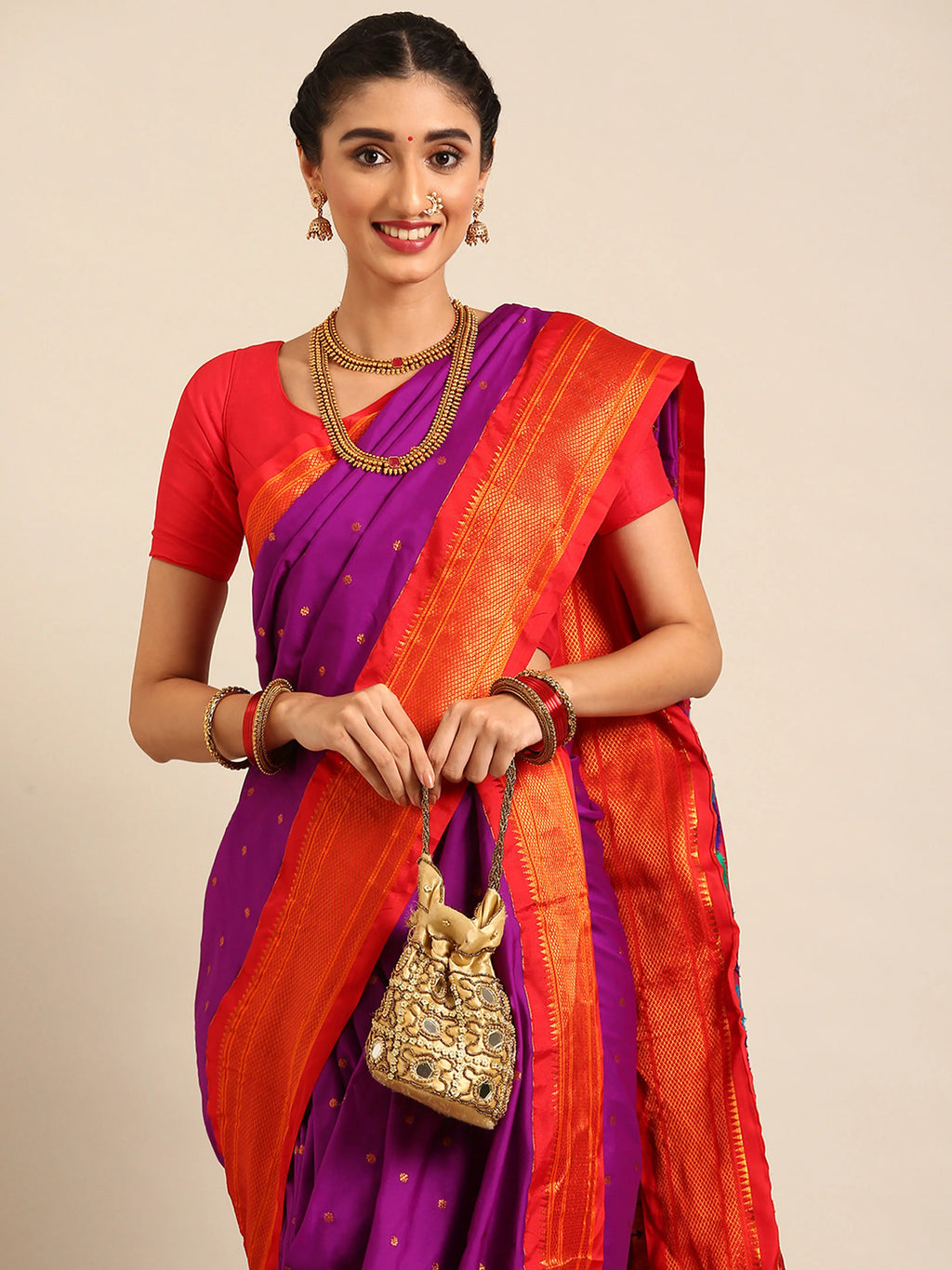 Maharani Nauvari Paithani Saree Silk Blend | 9 Yard Kashta Saree | Wedding Wear