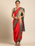 Maharani Nauvari Paithani saree silk blend 9 yard Kashta saree in red and rama - front view for wedding wear