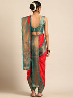 Maharani Nauvari Paithani saree soft silk 9 yard Kashta saree in red and rama - back view showing pallu and border