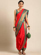 Maharani Nauvari Paithani saree soft silk 9 yard Kashta saree in red and rama - styled look for wedding and festive wear
