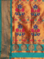 Pallu design of Maharani Nauvari Paithani saree soft silk 9 yard Kashta saree in red and rama with traditional Paithani motifs
