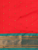 Border detail of Maharani Nauvari Paithani saree soft silk 9 yard Kashta saree in red and rama with zari kath design