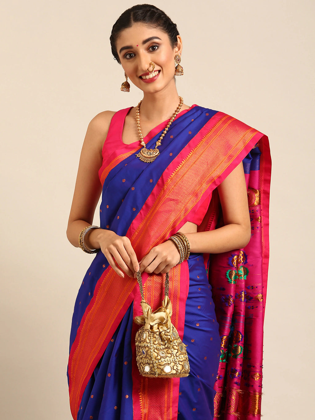 Maharani Nauvari Paithani Saree Silk Blend | 9 Yard Kashta Saree | Wedding Wear