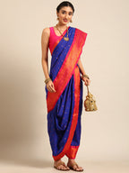 Maharani Nauvari Paithani saree silk blend 9 yard Kashta saree in royal blue and pink - styled look for wedding and festive wear