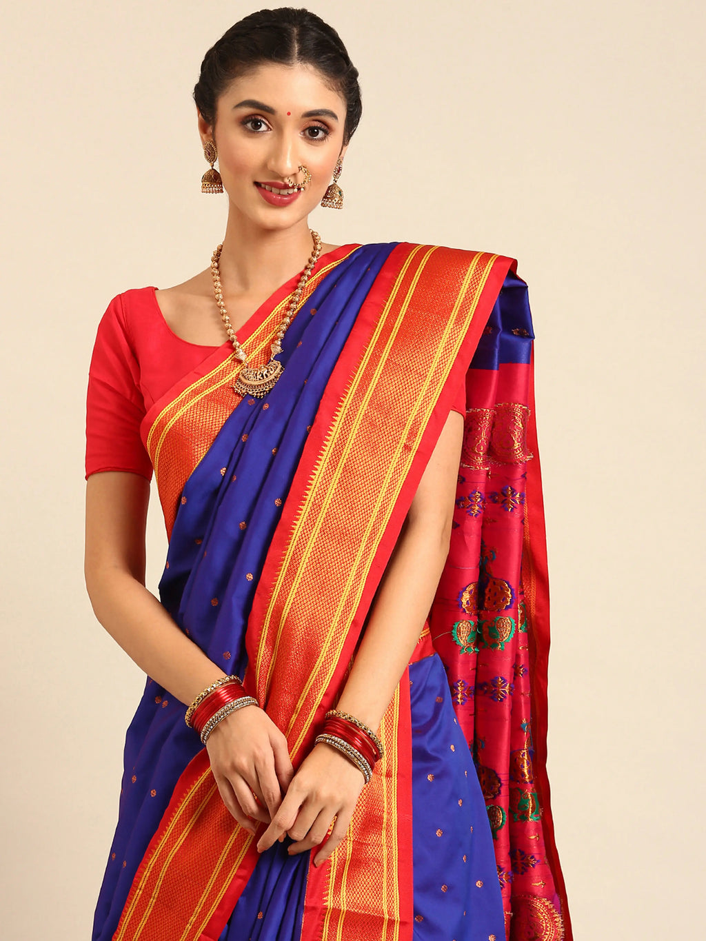 Maharani Nauvari Paithani Saree Silk Blend | 9 Yard Kashta Saree | Wedding Wear
