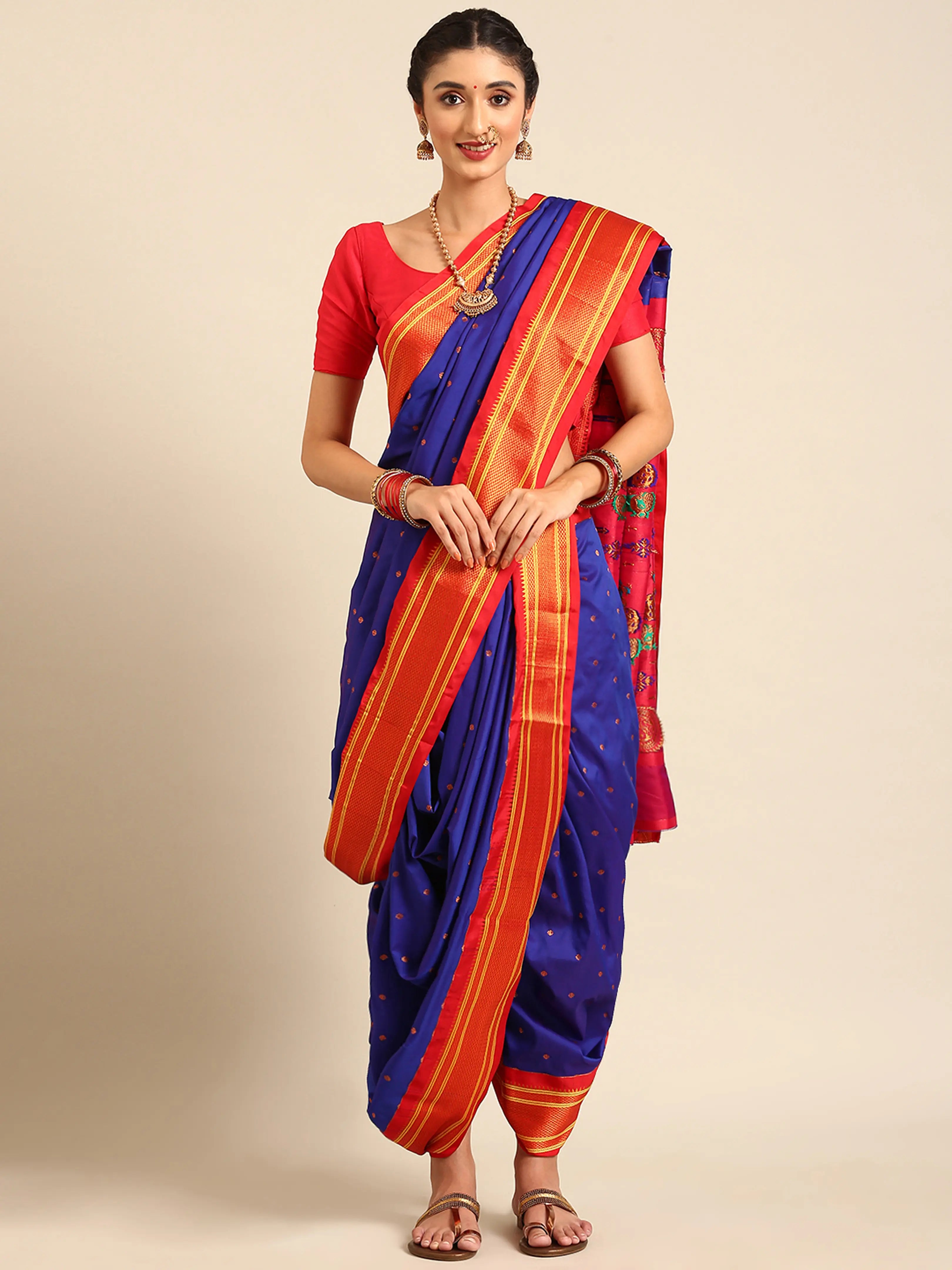 Maharani Nauvari Paithani Saree Silk Blend | 9 Yard Kashta Saree | Wedding Wear