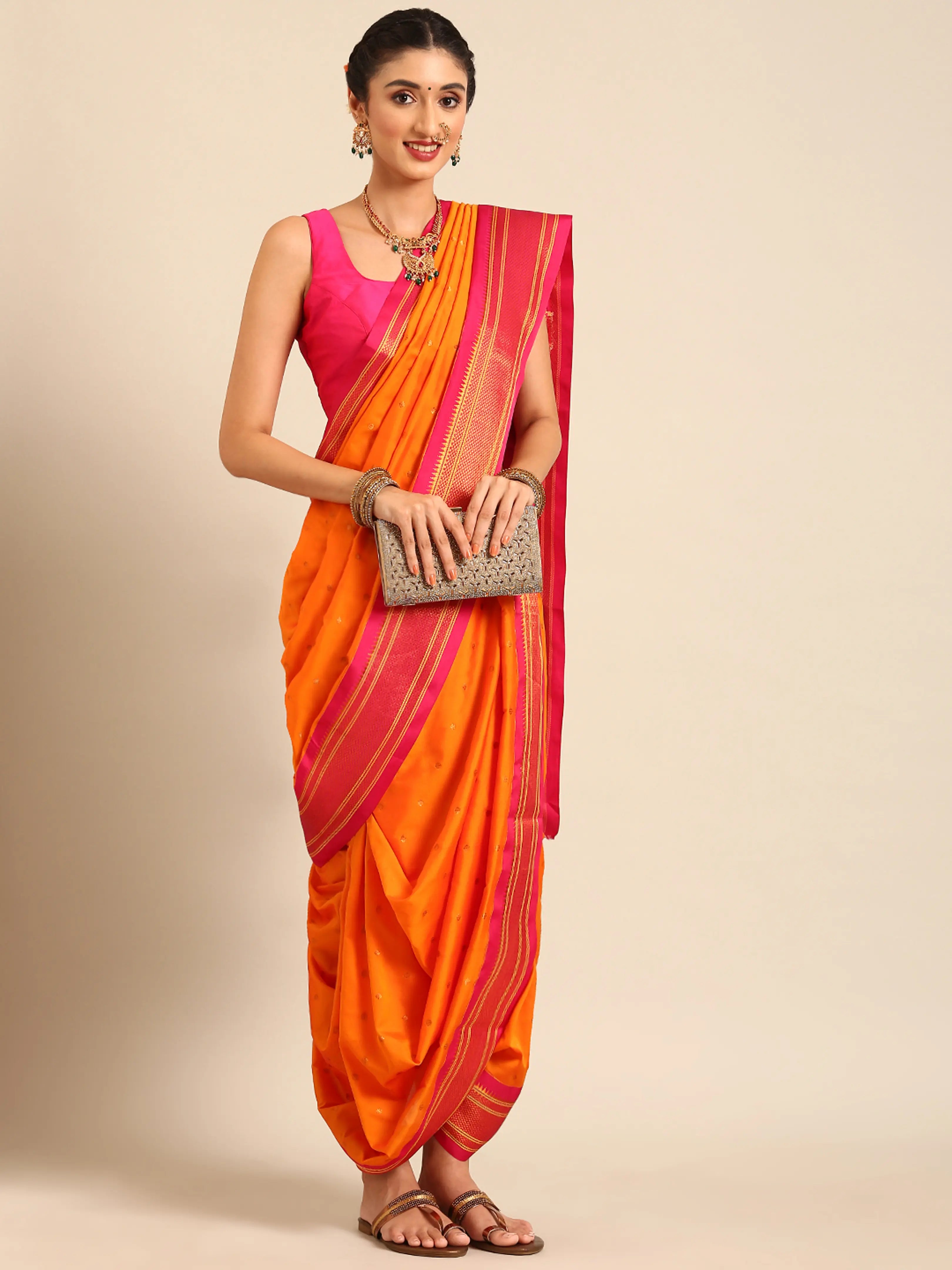Maharani Nauvari Paithani Saree Silk Blend | 9 Yard Kashta Saree | Wedding Wear
