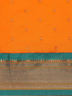 Border detail of Maharani Nauvari Paithani saree silk blend 9 yard Kashta saree in saffron and rama with zari kath design