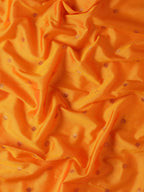 Fabric detail of Maharani Nauvari Paithani saree silk blend 9 yard Kashta saree in saffron and rama with silk blend texture