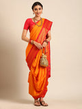 Maharani Nauvari Paithani saree soft silk 9 yard Kashta saree in saffron and red - front view for wedding wear