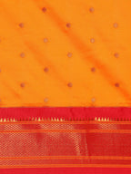 Border detail of Maharani Nauvari Paithani saree silk blend 9 yard Kashta saree in saffron and red with zari kath design
