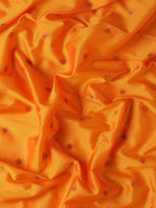 Fabric detail of Maharani Nauvari Paithani saree silk blend 9 yard Kashta saree in saffron and red with silk blend texture