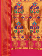 Pallu design of Maharani Nauvari Paithani saree silk blend 9 yard Kashta saree in sea green and pink with traditional Paithani motifs