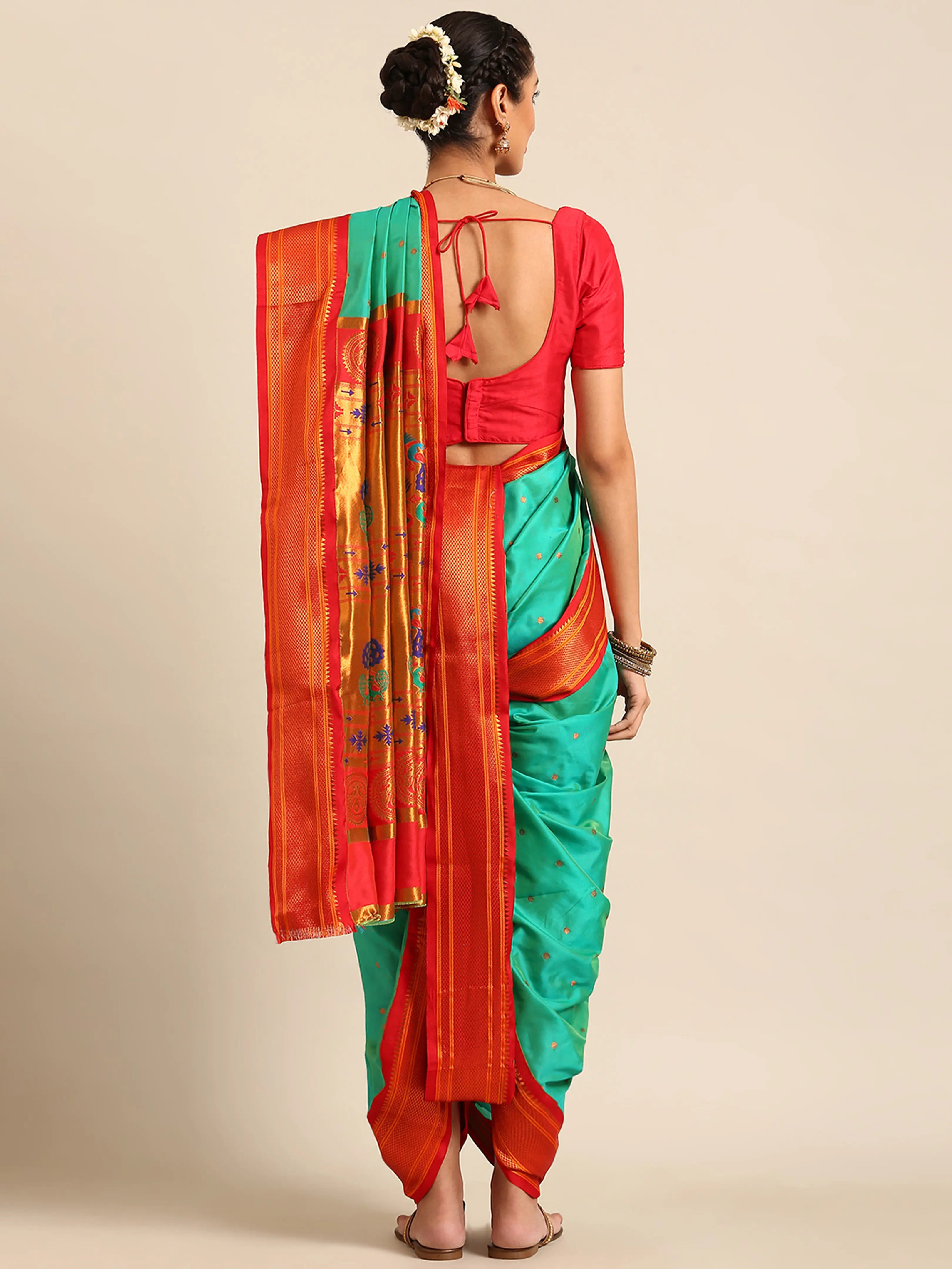 Maharani Nauvari Paithani Saree Silk Blend | 9 Yard Kashta Saree | Wedding Wear
