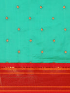 Border detail of Maharani Nauvari Paithani saree silk blend 9 yard Kashta saree in sea green and red with zari kath design
