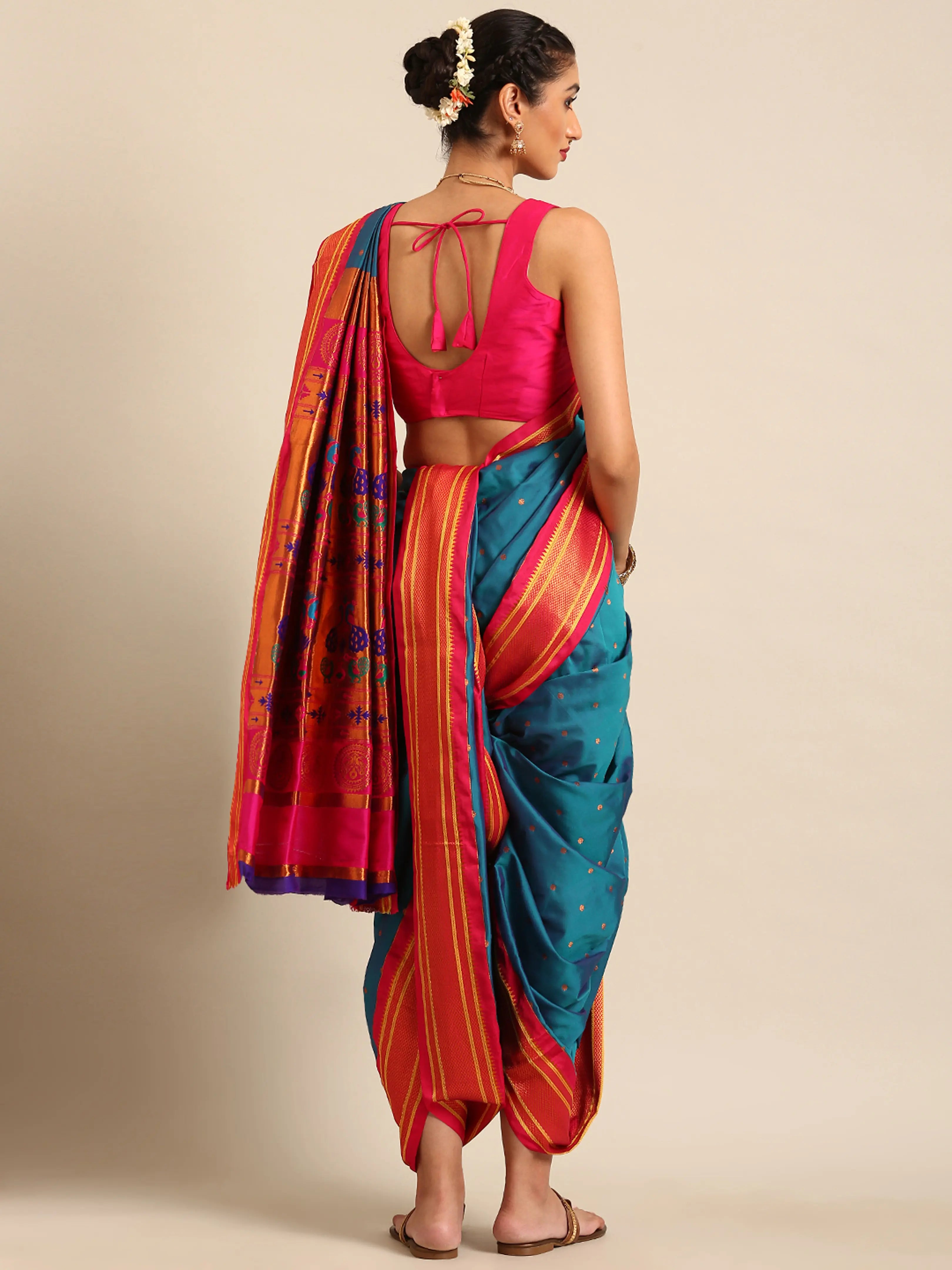 Maharani Nauvari Paithani Saree Silk Blend | 9 Yard Kashta Saree | Wedding Wear