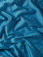 Fabric detail of Maharani Nauvari Paithani saree silk blend 9 yard Kashta saree in teal blue and pink with silk blend texture