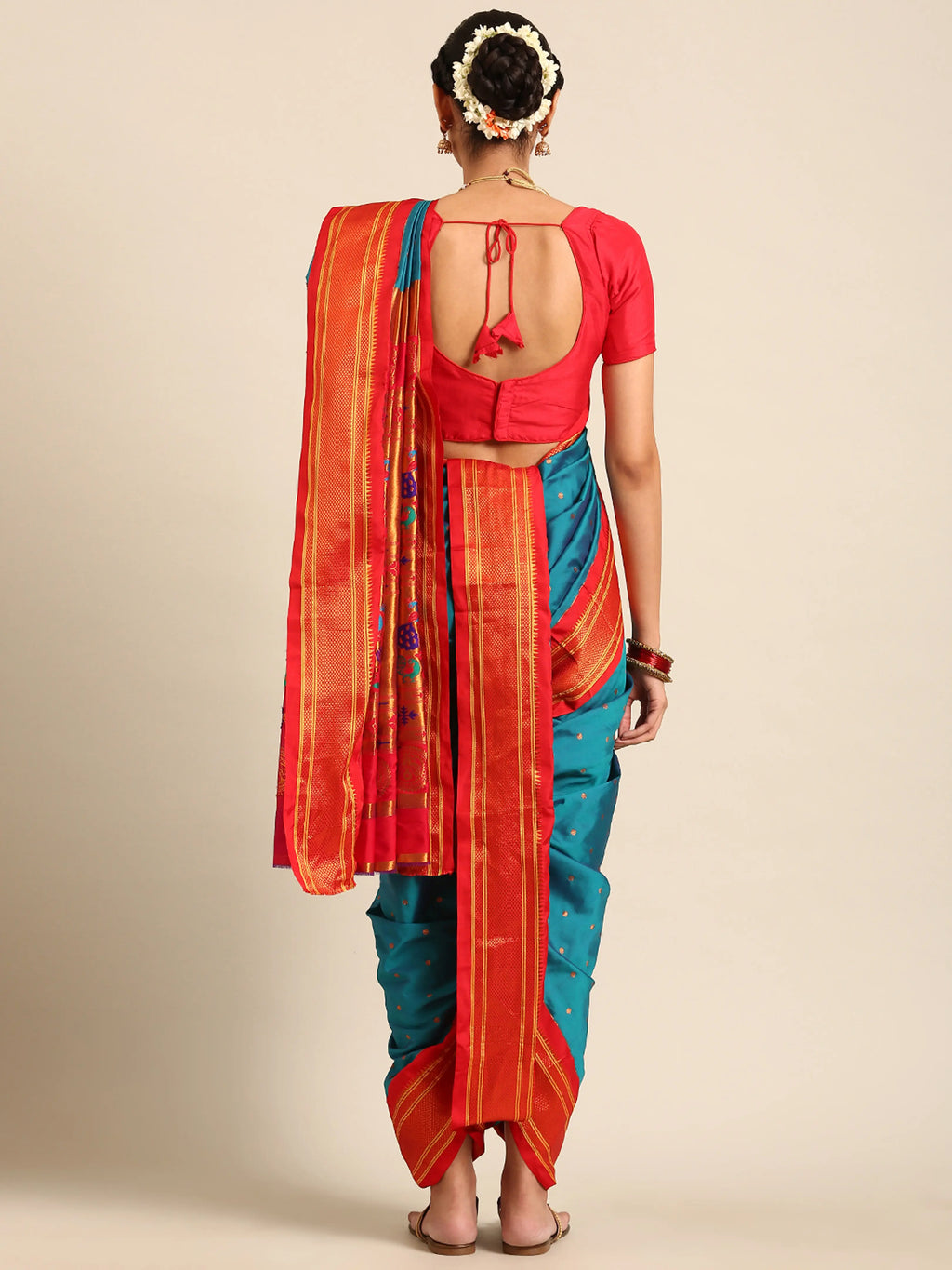 Maharani Nauvari Paithani Saree Silk Blend | 9 Yard Kashta Saree | Wedding Wear