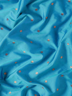 Fabric detail of Maharani Nauvari Paithani saree silk blend 9 yard Kashta saree in teal blue and red with silk blend texture