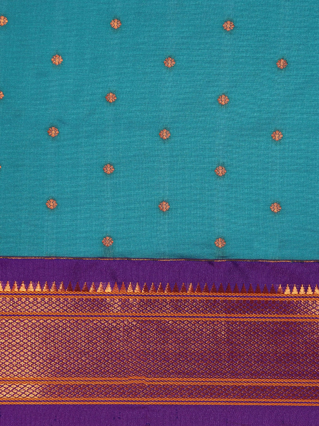 Border detail of Maharani Nauvari Paithani saree silk blend 9 yard Kashta saree in teal blue and violet with zari kath design