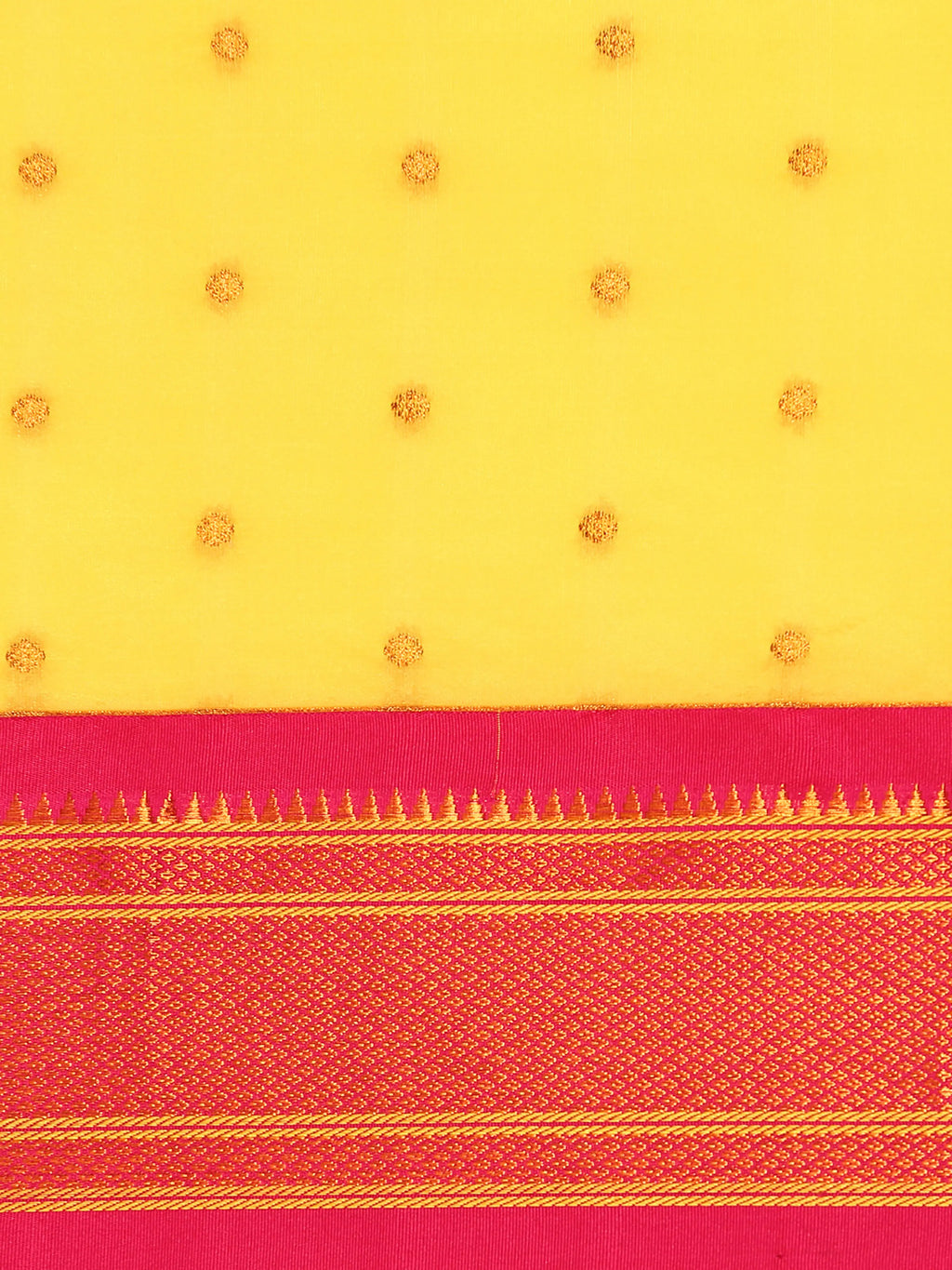 Border detail of Maharani Nauvari Paithani saree silk blend 9 yard Kashta saree in yellow and pink with zari kath design