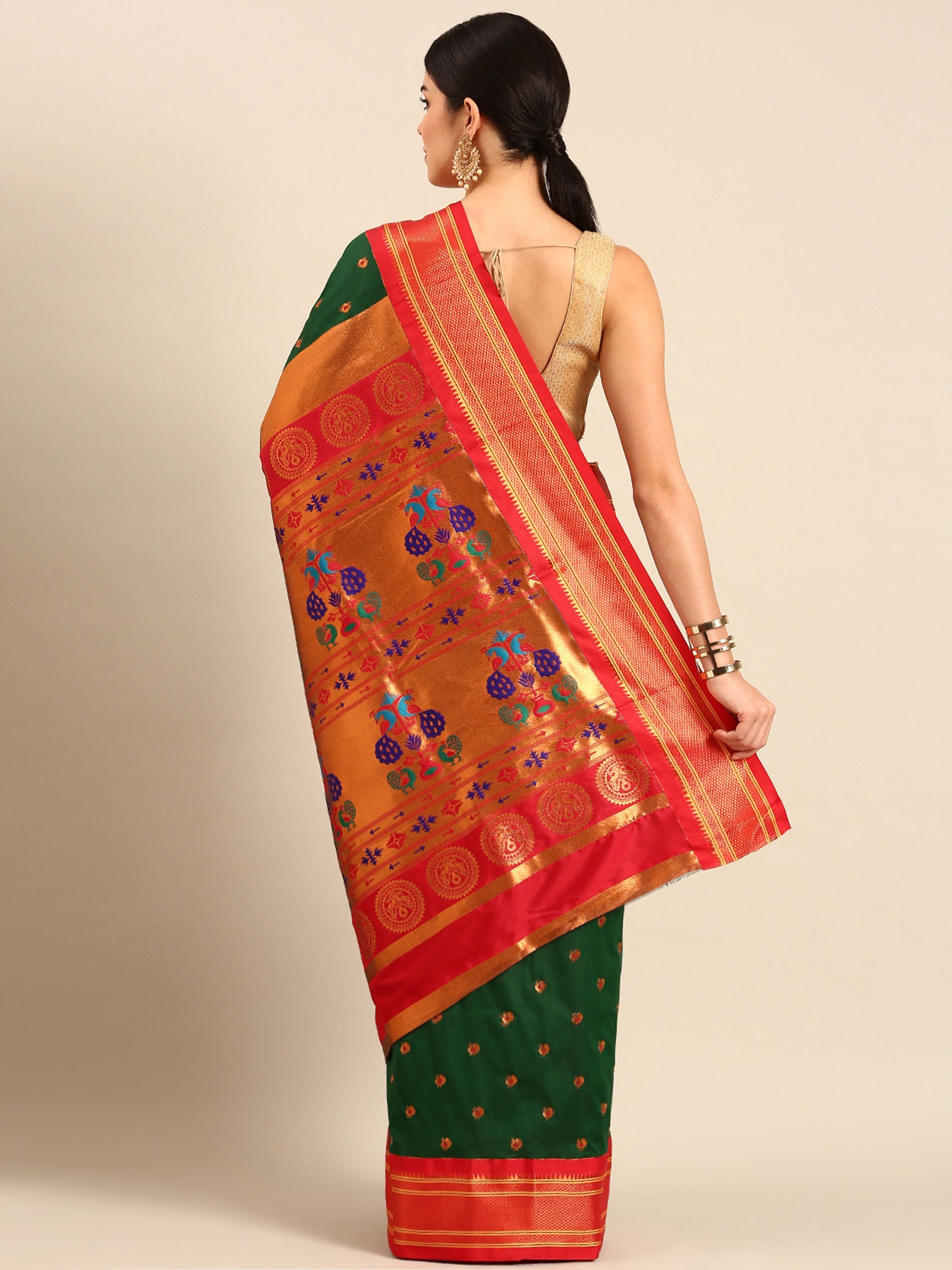 Maharani Paithani Saree Silk Blend | Small Peacock Meena Butti | Wedding Wear