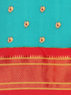 Maharani paithani saree silk blend in chintamani and red with small peacock meena butti - body fabric detail showing motif design for wedding wear