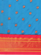 Maharani paithani saree silk blend in firozi and pink with small peacock meena butti - body fabric detail showing motif design for wedding wear