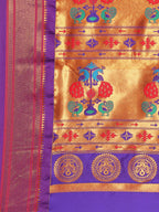 Maharani paithani saree silk blend in firozi and violet with small peacock meena butti - pallu detail showing woven motif design for wedding wear