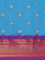 Maharani paithani saree silk blend in firozi and violet with small peacock meena butti - body fabric detail showing motif design for wedding wear