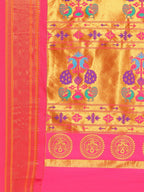 Maharani paithani saree silk blend in gold and pink with small peacock meena butti - pallu detail showing woven motif design for wedding wear