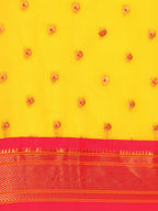 Maharani paithani saree silk blend in gold and pink with small peacock meena butti - body fabric detail showing motif design for wedding wear