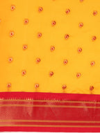 Maharani paithani saree soft silk in gold and red with small peacock meena butti - body fabric detail showing motif design for wedding wear