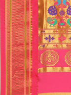 Maharani paithani saree soft silk in popati and pink with small peacock meena butti - pallu detail showing woven motif design for wedding wear