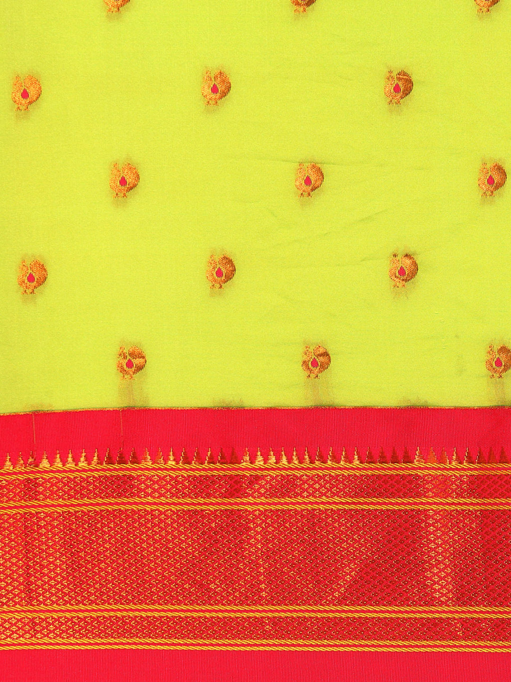 Maharani paithani saree silk blend in popati and pink with small peacock meena butti - body fabric detail showing motif design for wedding wear